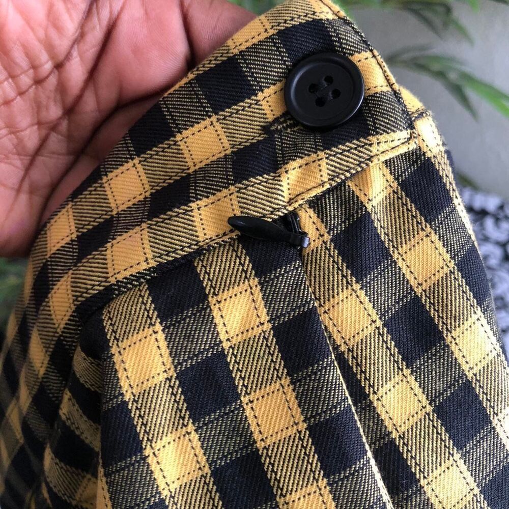 NWT H&M Yellow black gingham plaid pleated micro mini short schoolgirl skirt - Picture 4 of 4
